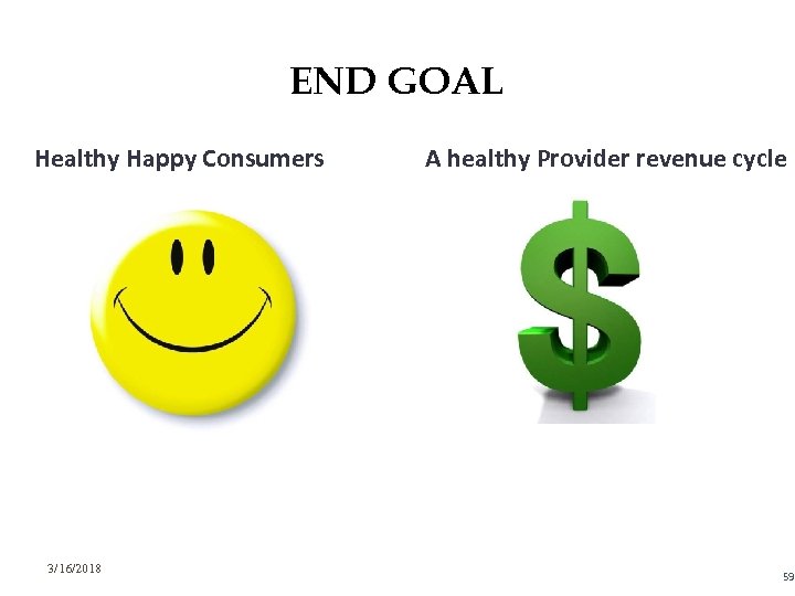 END GOAL Healthy Happy Consumers 3/16/2018 A healthy Provider revenue cycle 59 