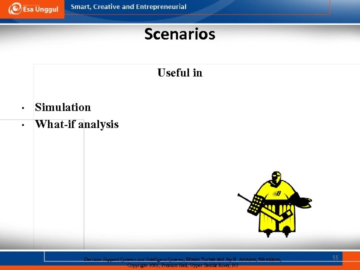 Scenarios Useful in • • Simulation What-if analysis Decision Support Systems and Intelligent Systems,