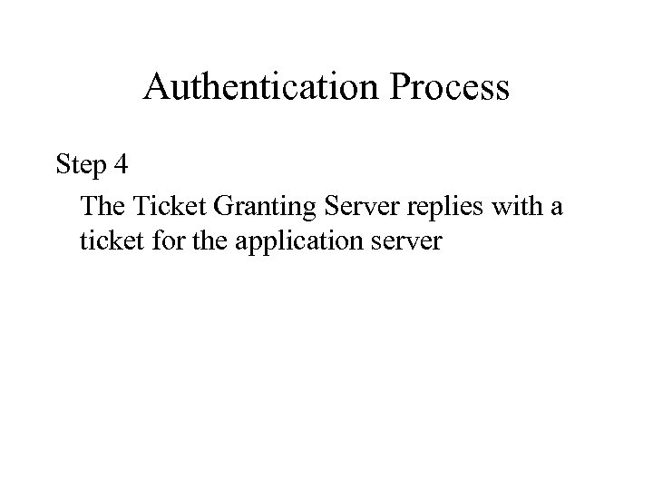 Authentication Process Step 4 The Ticket Granting Server replies with a ticket for the