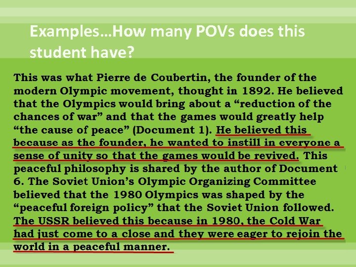 Examples…How many POVs does this student have? 