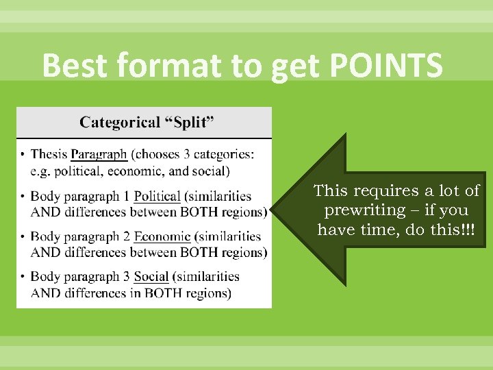 Best format to get POINTS This requires a lot of prewriting – if you
