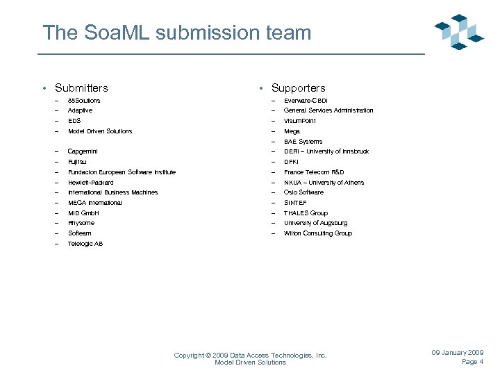 The Soa. ML submission team • Submitters • Supporters – 88 Solutions – Everware-CBDI