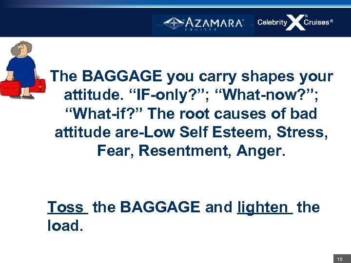 The BAGGAGE you carry shapes your attitude. “IF-only? ”; “What-now? ”; “What-if? ” The