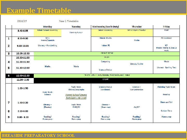 Example Timetable BREASIDE PREPARATORY SCHOOL 