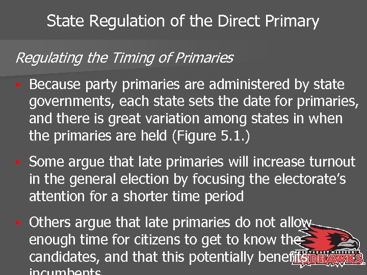State Regulation of the Direct Primary Regulating the Timing of Primaries § Because party