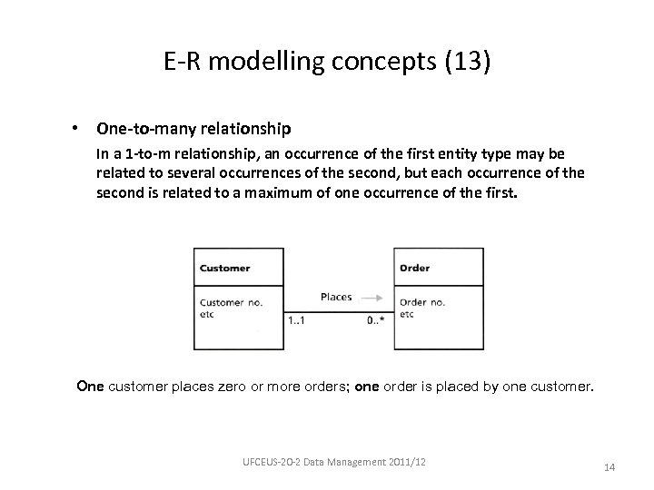 E-R modelling concepts (13) • One-to-many relationship In a 1 -to-m relationship, an occurrence