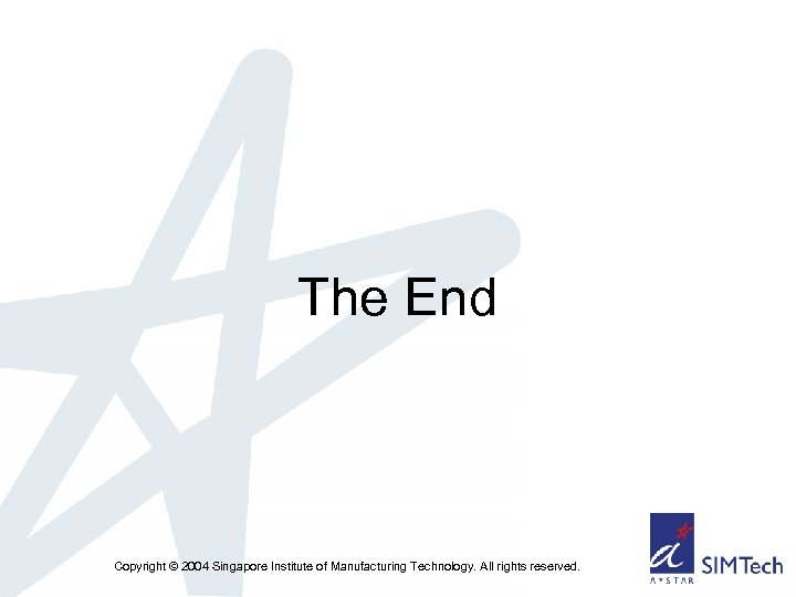 The End Copyright © 2004 Singapore Institute of Manufacturing Technology. All rights reserved. 