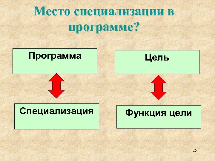 Место специализации в программе? Программа Цель Специализация Функция цели 20 