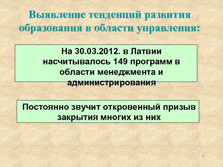 Выявление тенденций развития образования в области управления: На 30. 03. 2012. в Латвии насчитывалось
