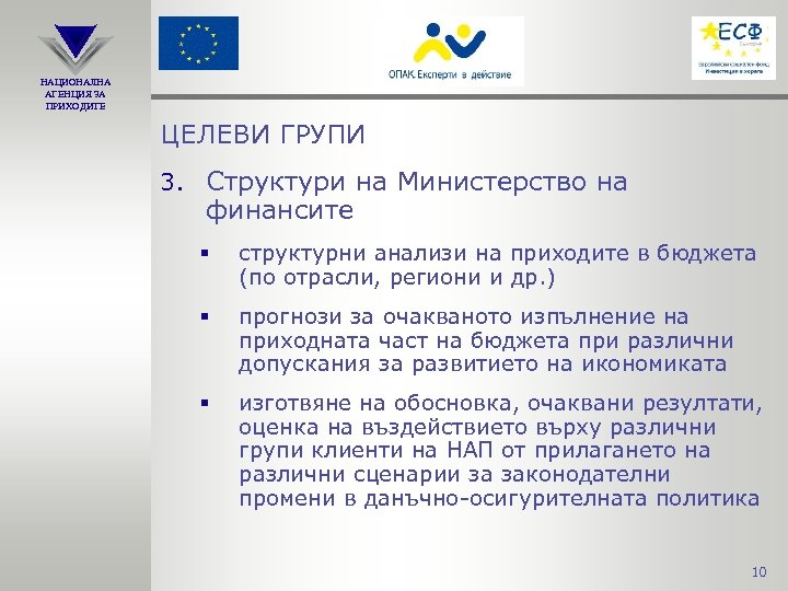 НАЦИОНАЛНА АГЕНЦИЯ ЗА ПРИХОДИТЕ ЦЕЛЕВИ ГРУПИ 3. Структури на Министерство на финансите § структурни