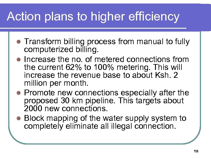 Action plans to higher efficiency Transform billing process from manual to fully computerized billing.