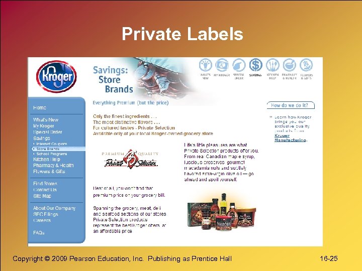 Private Labels Copyright © 2009 Pearson Education, Inc. Publishing as Prentice Hall 16 -25