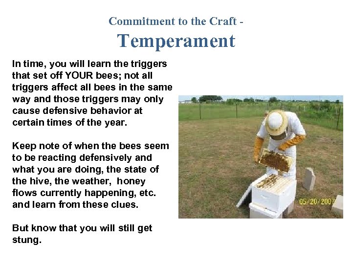 Commitment to the Craft - Temperament In time, you will learn the triggers that