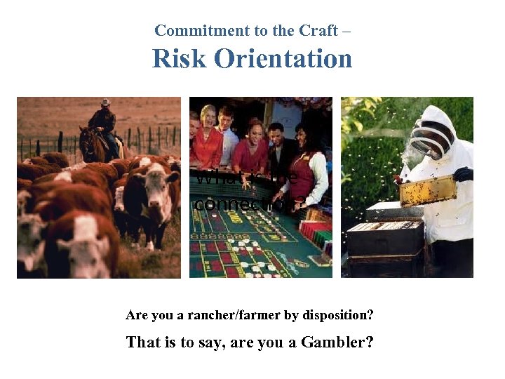 Commitment to the Craft – Risk Orientation What is the connection? Are you a