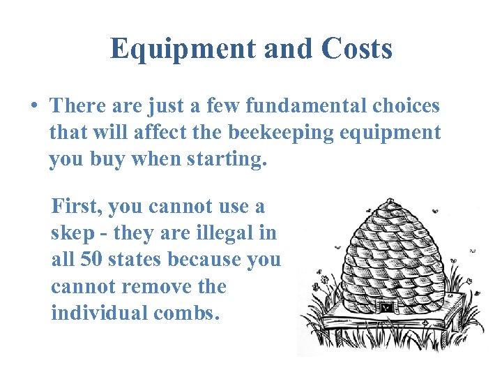 Equipment and Costs • There are just a few fundamental choices that will affect