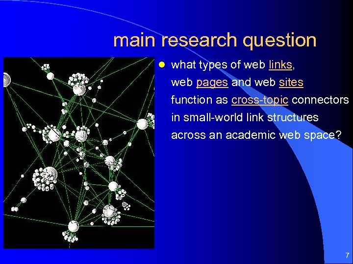 main research question l what types of web links, web pages and web sites