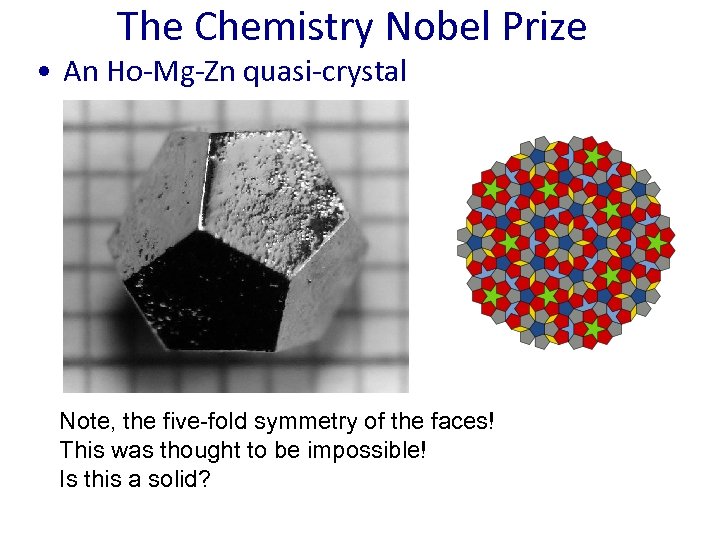 The Chemistry Nobel Prize • An Ho-Mg-Zn quasi-crystal Note, the five-fold symmetry of the