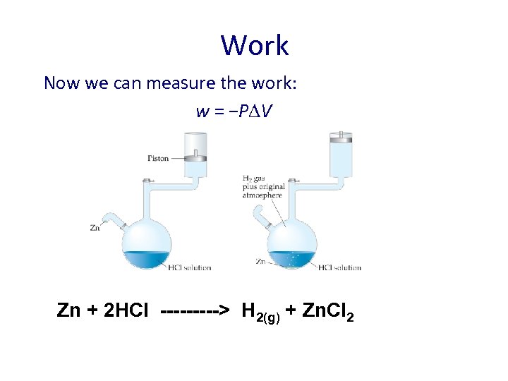 Work Now we can measure the work: w = −P V Zn + 2