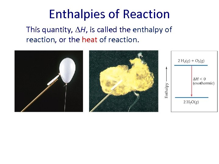 Enthalpies of Reaction This quantity, H, is called the enthalpy of reaction, or the