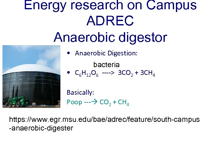 Energy research on Campus ADREC Anaerobic digestor • Anaerobic Digestion: bacteria • C 6