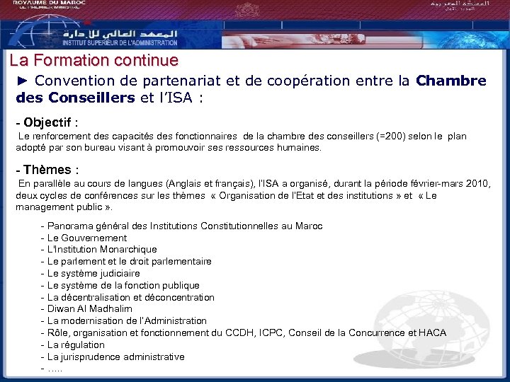 La Formation continue ► Convention de partenariat et de coopération entre la Chambre des