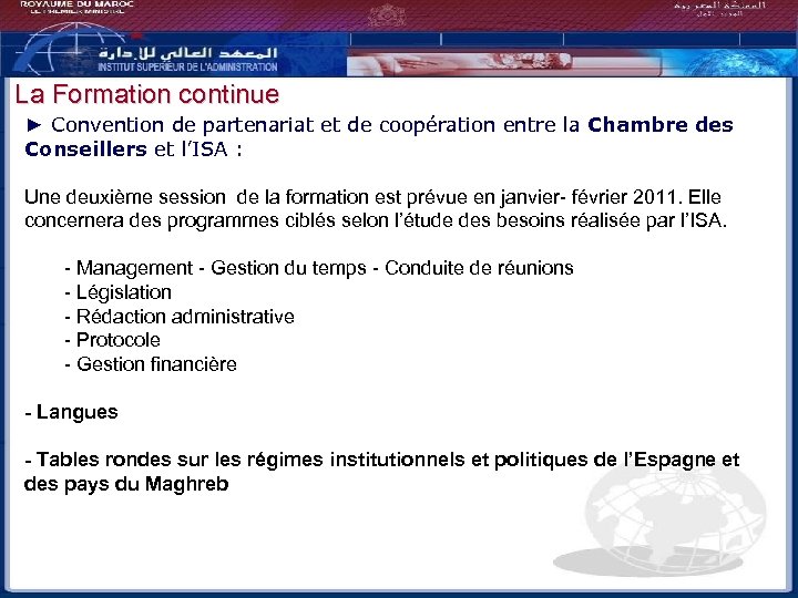La Formation continue ► Convention de partenariat et de coopération entre la Chambre des