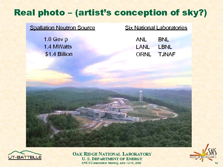 Real photo – (artist’s conception of sky? ) Spallation Neutron Source 1. 0 Gev