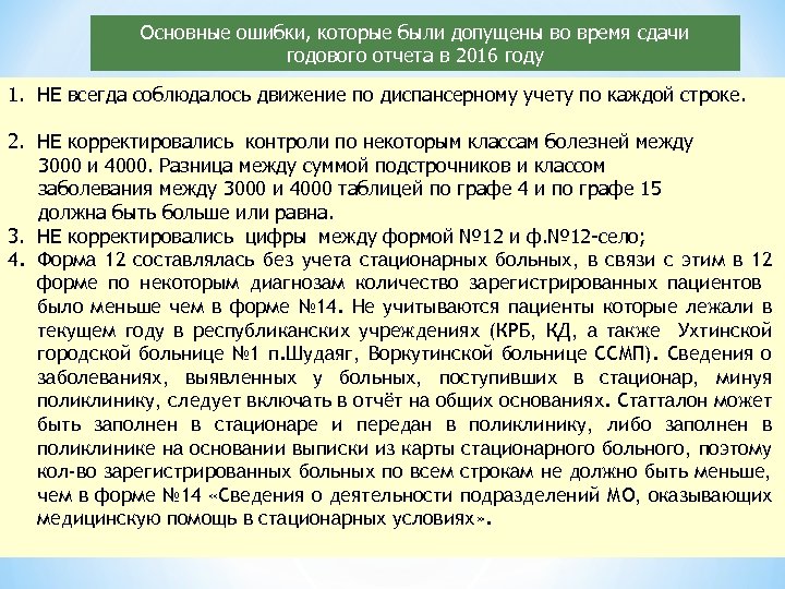 Основные ошибки, которые были допущены во время сдачи годового отчета в 2016 году 1.