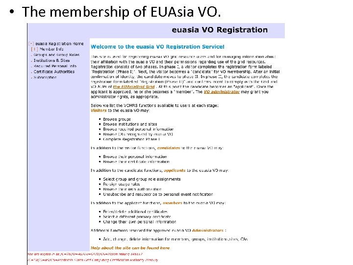  • The membership of EUAsia VO. 