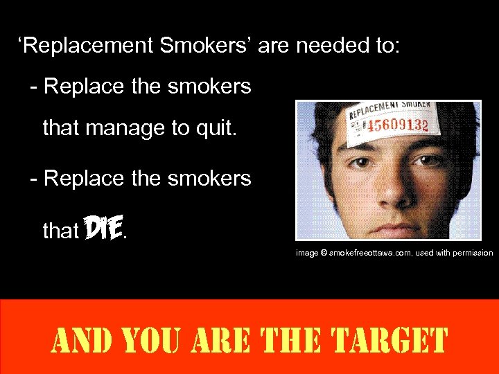 ‘Replacement Smokers’ are needed to: - Replace the smokers that manage to quit. -