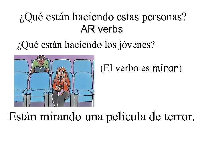 ¿Qué están haciendo estas personas? AR verbs ¿Qué están haciendo los jóvenes? (El verbo