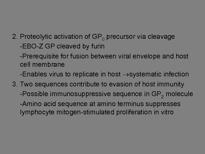  2. Proteolytic activation of GP 0 precursor via cleavage -EBO-Z GP cleaved by