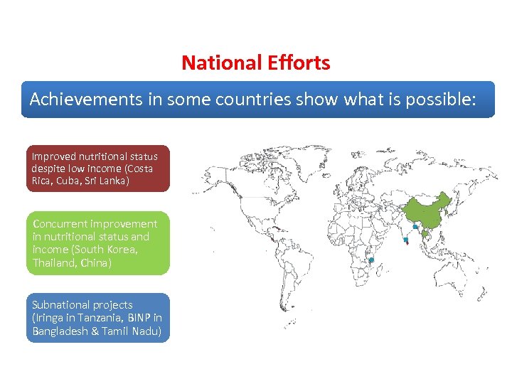 National Efforts Achievements in some countries show what is possible: Improved nutritional status despite