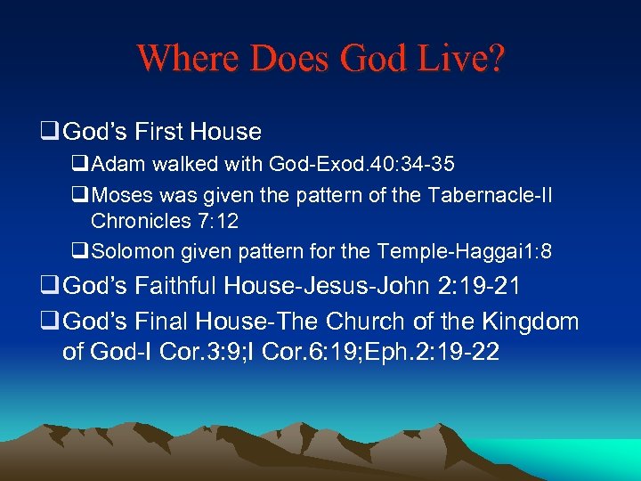 Where Does God Live? q God’s First House q. Adam walked with God-Exod. 40: