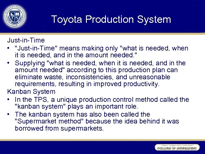 Toyota Production System Just-in-Time • 