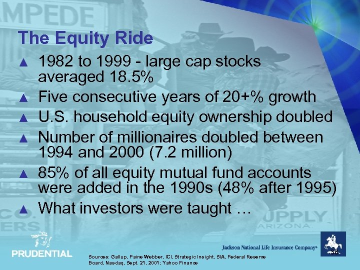 The Equity Ride ▲ ▲ ▲ 1982 to 1999 - large cap stocks averaged