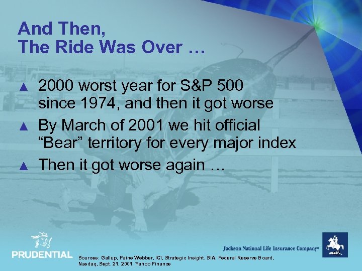 And Then, The Ride Was Over … ▲ ▲ ▲ 2000 worst year for