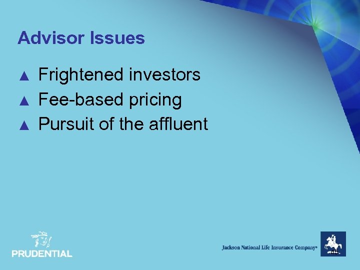 Advisor Issues ▲ ▲ ▲ Frightened investors Fee-based pricing Pursuit of the affluent 45