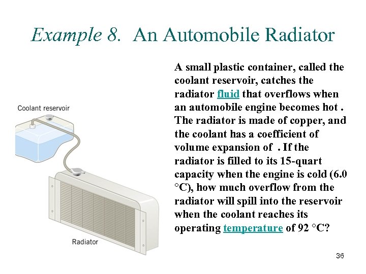 Example 8. An Automobile Radiator A small plastic container, called the coolant reservoir, catches