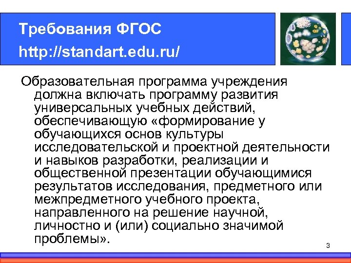 Требования ФГОС http: //standart. edu. ru/ Образовательная программа учреждения должна включать программу развития универсальных