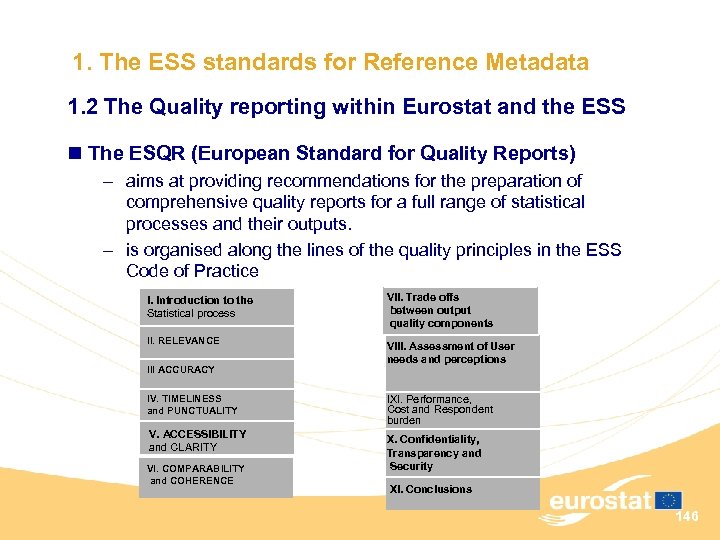 1. The ESS standards for Reference Metadata 1. 2 The Quality reporting within Eurostat