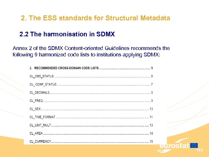 2. The ESS standards for Structural Metadata 2. 2 The harmonisation in SDMX Annex