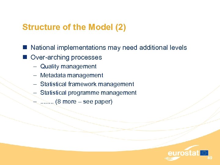 Structure of the Model (2) n National implementations may need additional levels n Over-arching