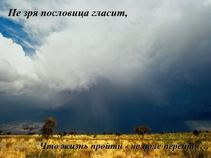 Не зря пословица гласит, Что жизнь пройти - не поле перейти… 