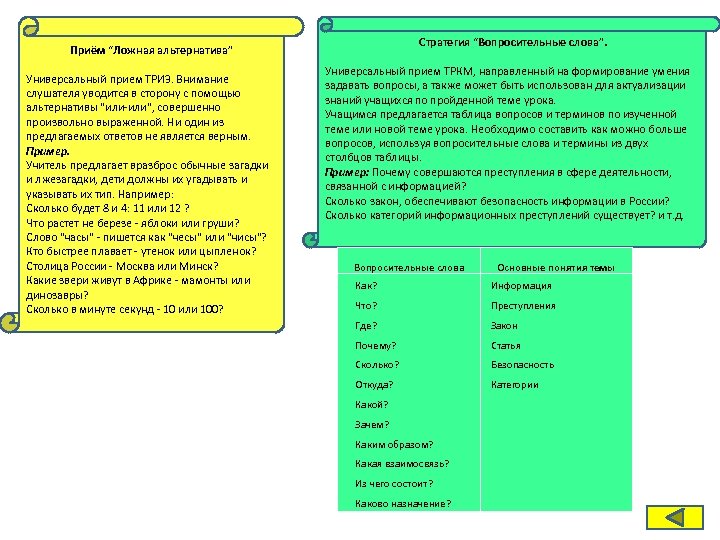 Приём “Ложная альтернатива” Универсальный прием ТРИЗ. Внимание слушателя уводится в сторону с помощью альтернативы