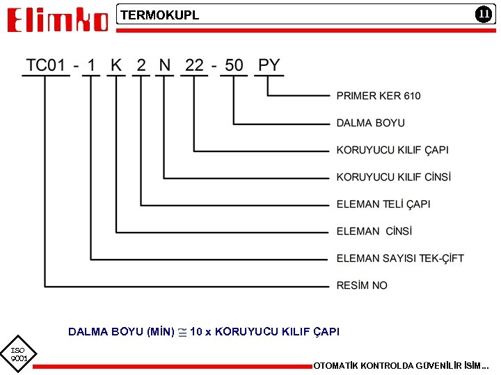 11 TERMOKUPL DALMA BOYU (MİN) ISO 9001 10 x KORUYUCU KILIF ÇAPI OTOMATİK KONTROLDA