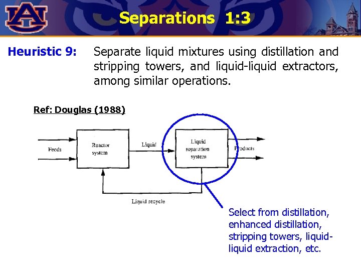 Separations 1: 3 Heuristic 9: Separate liquid mixtures using distillation and stripping towers, and