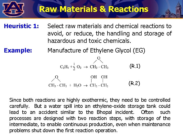 Raw Materials & Reactions Heuristic 1: Select raw materials and chemical reactions to avoid,