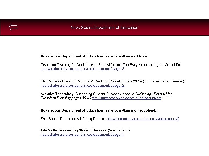 Nova Scotia Department of Education Transition Planning Guide: Transition Planning for Students with Special