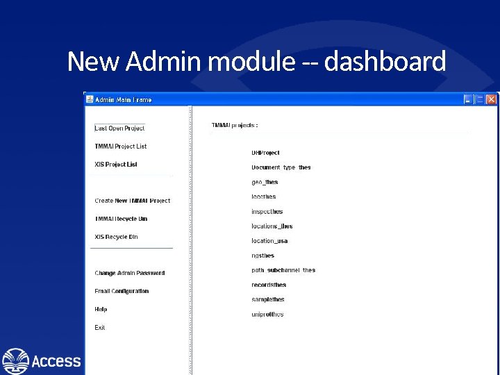 New Admin module -- dashboard 